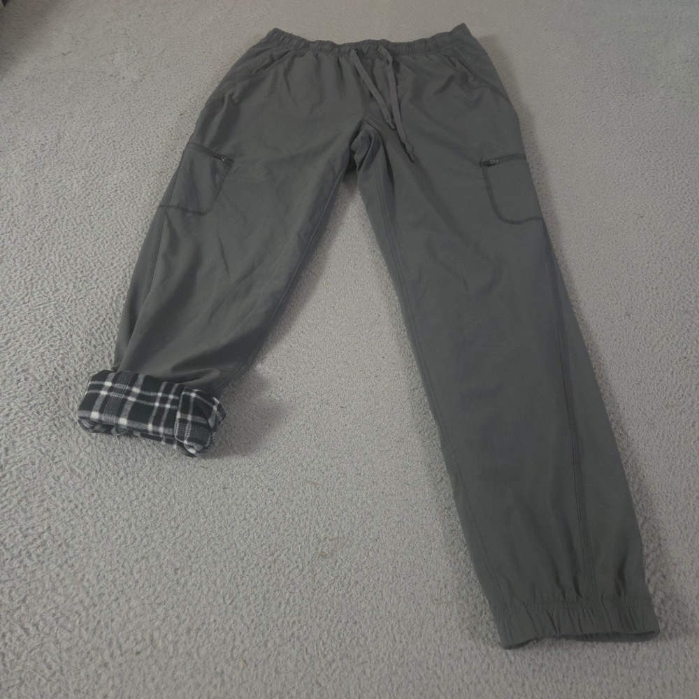 Eddie Bauer Sweatpants Womens 10 Gray Flexion Polar Lined Plaid Fleece Joggers